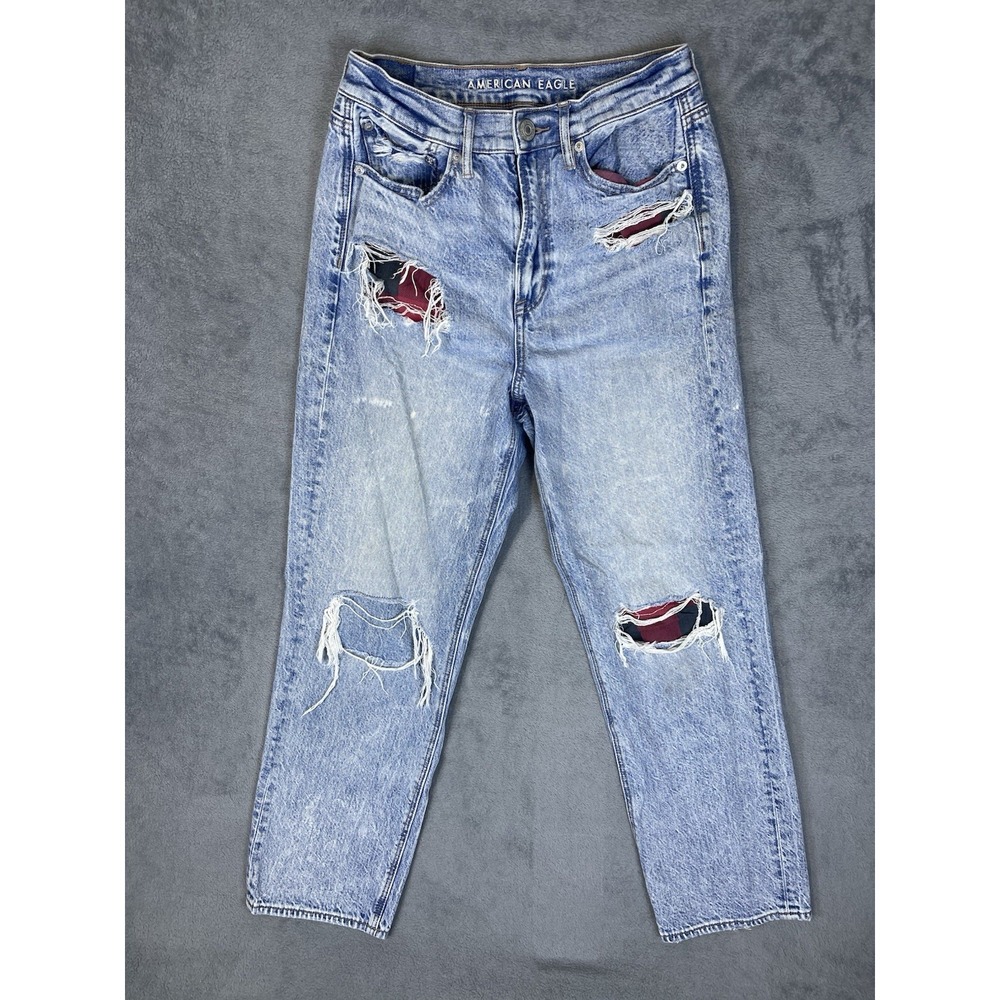 American Eagle Womens Jeans 6 Blue Acid Wash Denim 90s Boyfriend Flannel Stack